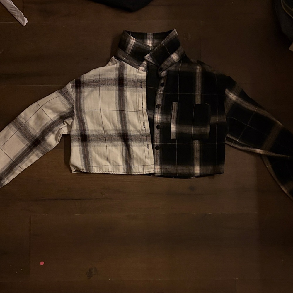 SHEIN Kids Plaid Button Down Shirt - Black and White